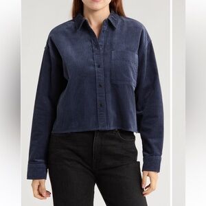 NWOT Madewell navy corduroy crop button down shirt